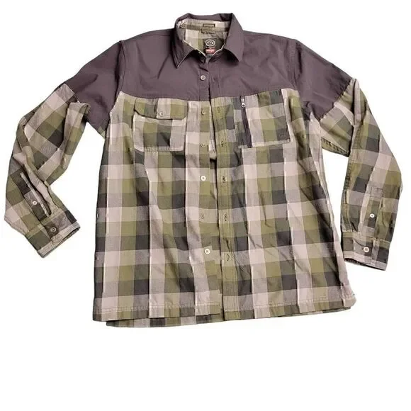 Wrangler All Terrain Gear Green Plaid Long Sleeve Lightweight Jacket or Shirt - Picture 2 of 7